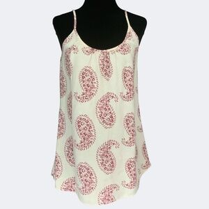 LOFT Camisole Tank Top Linen Paisley Block Print Cream Red SZ XS